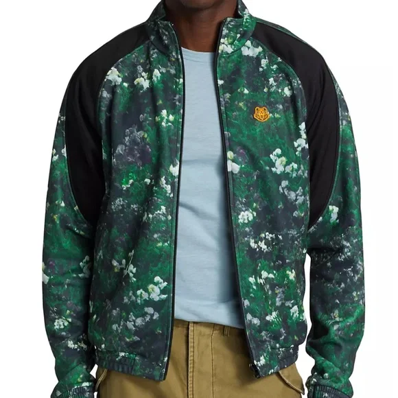 Kenzo abstract green Printed Polyester-Blend Track Jacket Queen Latifah large